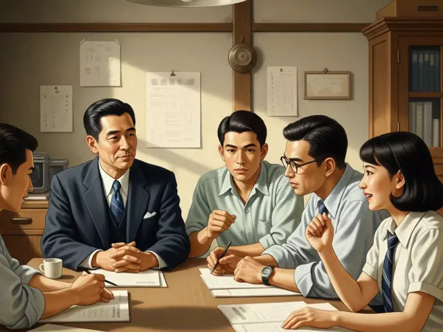 雑誌の編集会議の様子を描いた画像